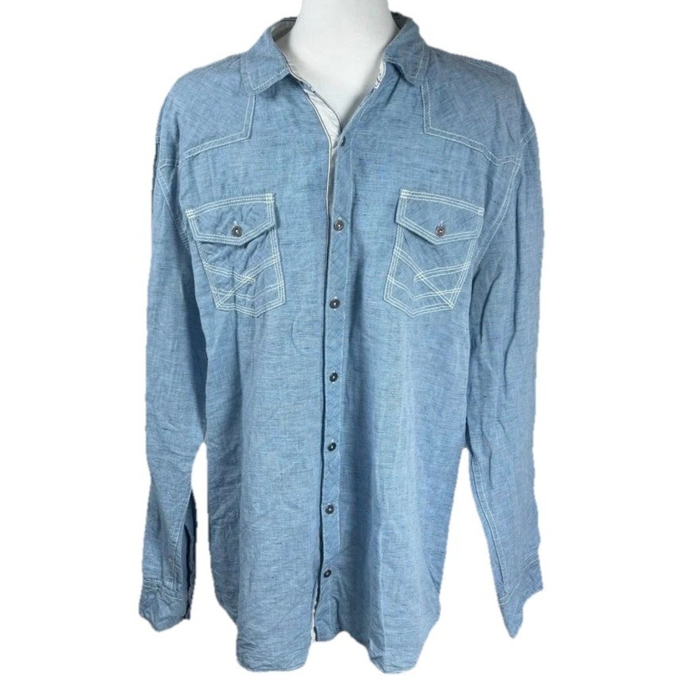 BKE The‎ Buckle Y2K Button Up Shirt Contrast Stitch Button Up Shirt Blue Sz XL